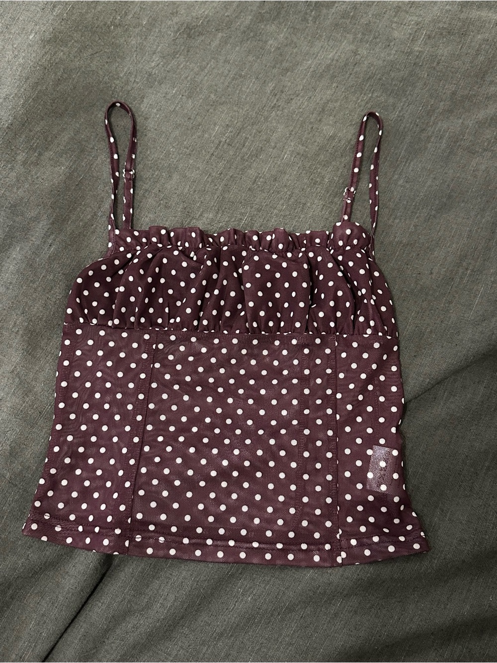 Peppermayo Burgundy and White Polka Dot Top